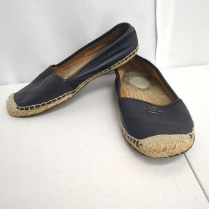 Coach Rhodelle Espadrilles Shoes Size 7 Black Leather Vacation Nautical Flats